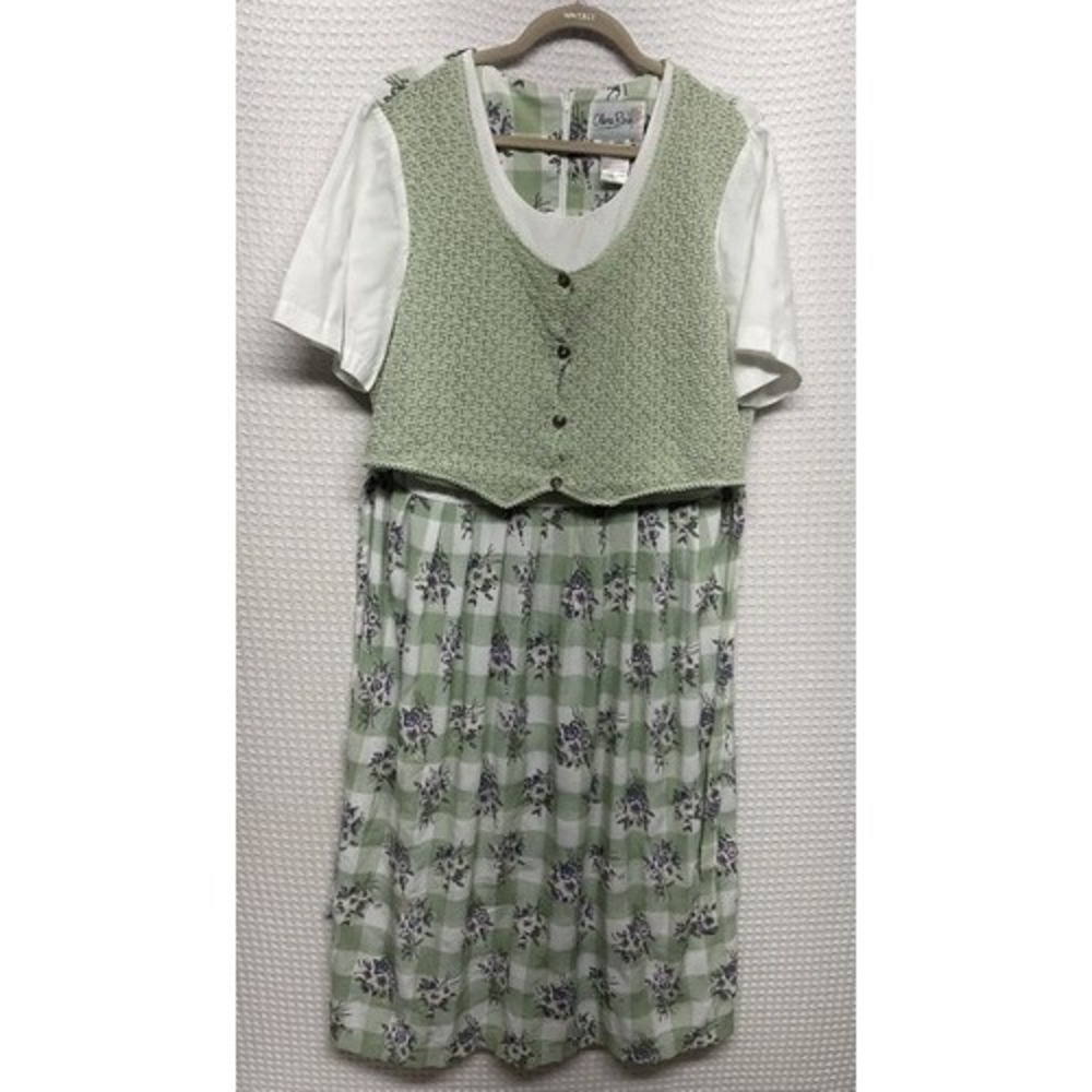 VTG 90s Olivia Rose Green Gingham Floral Vest Maxi Dress Women 16W Philippines